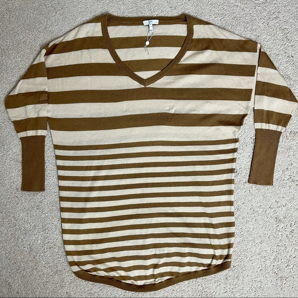 NEW Joie Tan Striped Dolman V Neck Sweater S - Picture 5 of 9